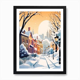 Vintage Winter Travel Illustration Quebec City Canada 4 Art Print