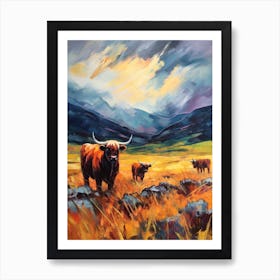 Highland Cows Brushstroke Style Art Print