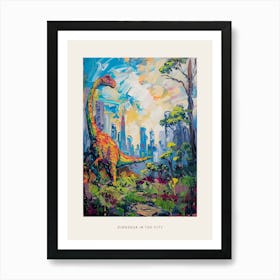 Colourful Dinosaur Cityscape Painting 1 Poster Art Print