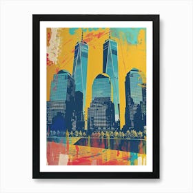 World Trade Center Memorial New York Colourful Silkscreen Illustration 4png Art Print