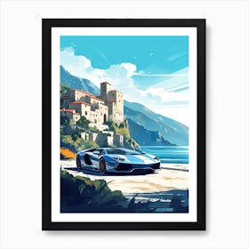 A Lamborghini Aventador In Amalfi Coast, Italy, Car Illustration 1 Art Print