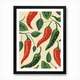 Red & Green Chilli Pattern Illustration Art Print