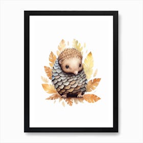 Watercolour Jungle Animal Baby Pangolin 4 Art Print