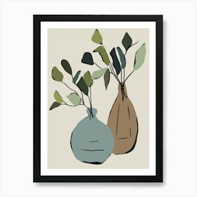 Two Vases With Leaves Art Print