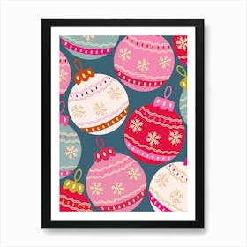 Retro Christmas Baubles Colorful Art Print