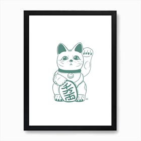 Green Lucky Cat Art Print