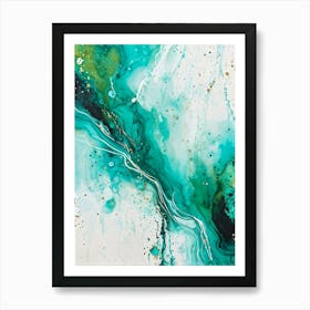 Acrylic Painting Of An Abstract Design Featuring Dirty Watercolor Splashes Blending Teal Green An Art Print