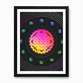 Neon Geometric Glyph Abstract in Pink and Yellow Circle Array on Black n.0310 Art Print