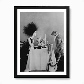 Model Having Dinner With A Cheetah Art Print