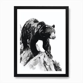 Malayan Sun Bear Walking On A Mountain Ink Illustration 2 Art Print