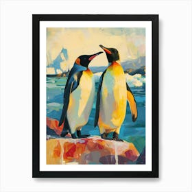 King Penguin Paradise Harbor Colour Block Painting 1 Art Print