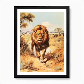 Barbary Lion Hunting Illustration 2 Art Print