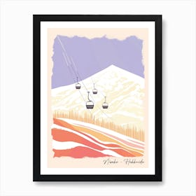 Poster Of Niseko   Hokkaido, Japan, Ski Resort Pastel Colours Illustration 2 Art Print