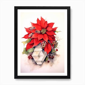 Beehive With Poinsettia Watercolour Illustration 3 Art Print