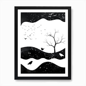 Winter Lanscape with Birds Art Print