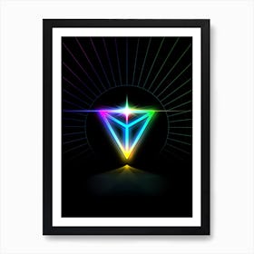Neon Geometric Glyph in Candy Blue and Pink with Rainbow Sparkle on Black n.0009 Art Print