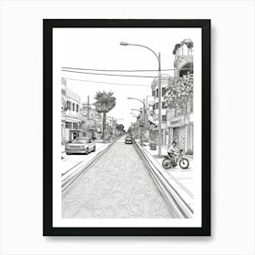 View Of Los Angeles California, Usa Line Art Black And White 3 Art Print