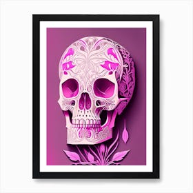 Skull With Abstract Elements 1 Pink Line Drawing Art Print