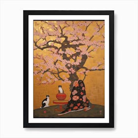 Magnolia With A Cat 1 Art Nouveau Klimt Style Art Print