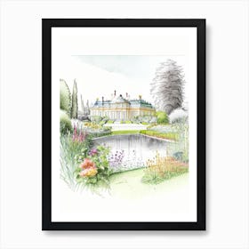 Nymphenburg Palace Gardens, Germany Vintage Pencil Drawing Art Print