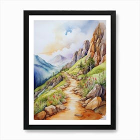 Watercolor Of A Path In The Mountains Art Print