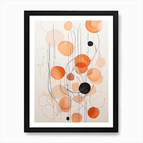 Abstract Painting minimalist abstract line art watercolour painting in the style of Japandi, neutral , orange and rust Art Print