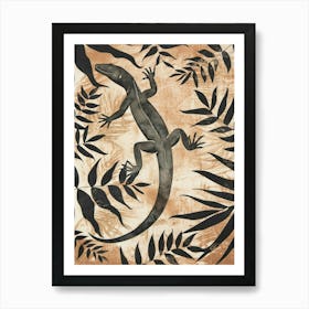 Black Cuban Iguana Block Print 5 Art Print