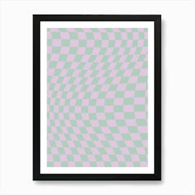 Retro Checkerboard Sage Green And Lilac Art Print