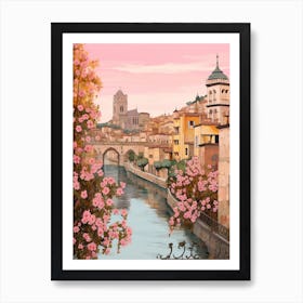 Nice France 5 Vintage Pink Travel Illustration Affiche