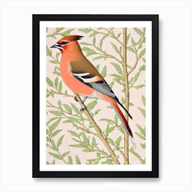 Cedar Waxwing 3 William Morris Style Bird Art Print