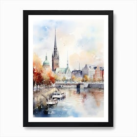 Hamburg Germany In Autumn Fall, Watercolour 4 Art Print