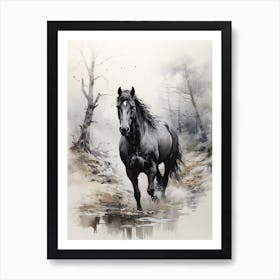 Horse, Japanese Brush Painting, Ukiyo E, Minimal 3 Art Print