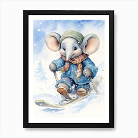 Elephant Painting Snow Boarding Watercolour 2 Art Print