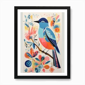 Colourful Scandi Bird Eastern Bluebird 2 Art Print