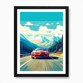 A Chevrolet Camaro Car In Icefields Parkway Flat Illustration 4 Art Print