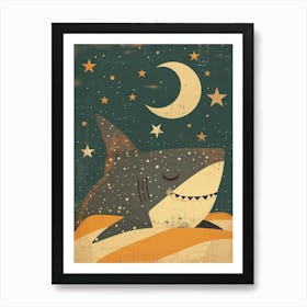 Shark Sleeping In Bed With The Moon Muted Pastels 2 Art Print