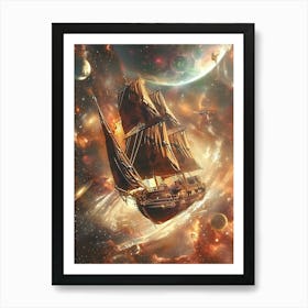 Fantasy Ship Floating in the Galaxy 16 Art Print