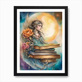 Girl With Books Art Print