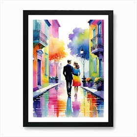 Couple Walking Down The Street Art Print