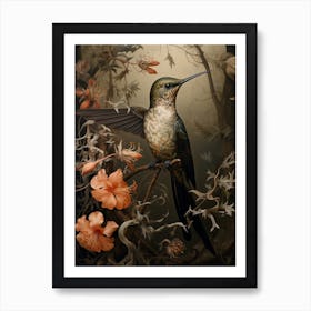 Dark And Moody Botanical Hummingbird 3 Art Print