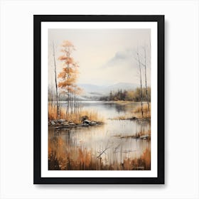 Lake In The Woods In Autumn, Painting 70 Art Print