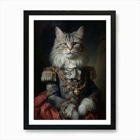 Royal Cat In Blue Rococo Style 3 Art Print