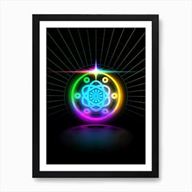 Neon Geometric Glyph in Candy Blue and Pink with Rainbow Sparkle on Black n.0006 Art Print
