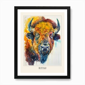 Buffalo Colourful Watercolour 1 Poster Art Print