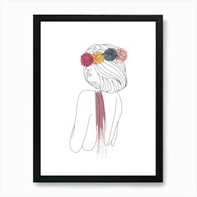 Line art style woman with watercolor painting IV Art Print