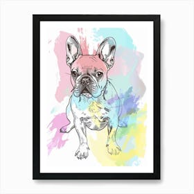 French Bulldog Pastel Watercolour Line Drawing 2 Art Print