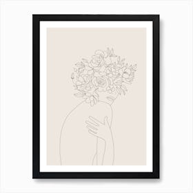 Woman With Flowers Minimal Line II Art Print