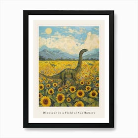 Dinosaur In A Field Of Sunflowers Painting 2 Poster Art Print