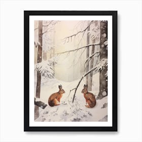 Winter Watercolour Red Squirrel 3 Art Print