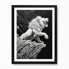 African Lion Relief Illustration Roaring 1 Art Print